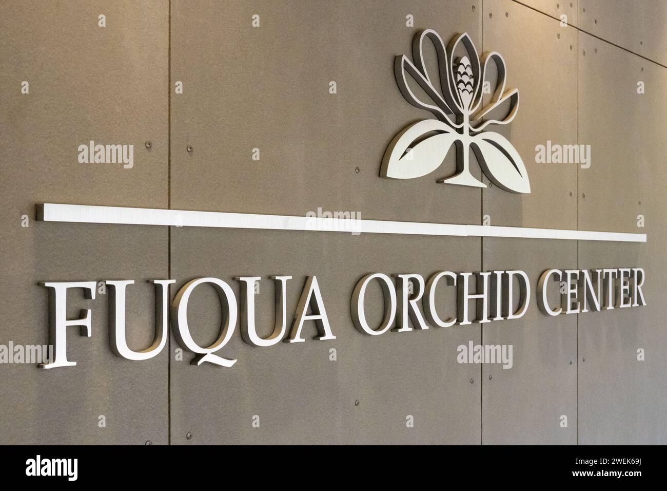 Segnaletica per il Fuqua Orchid Center presso il Giardino Botanico di Atlanta a Midtown Atlanta, Georgia. (USA) Foto Stock