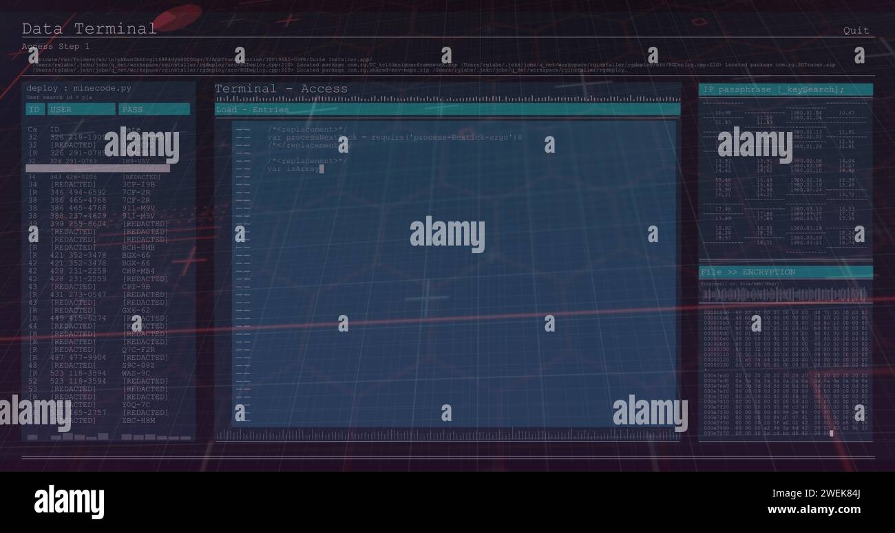 Immagine dell'elaborazione dei dati sugli schermi del computer Foto Stock