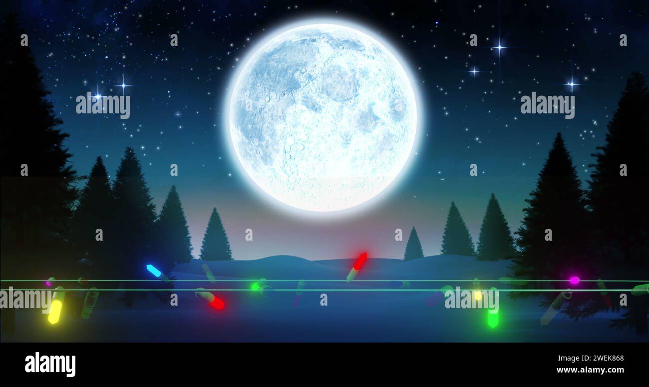 Un tranquillo paesaggio notturno mostra una luminosa luna piena Foto Stock