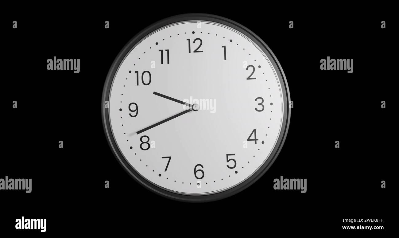 Immagine dell'orologio che si muove velocemente su sfondo nero Foto Stock