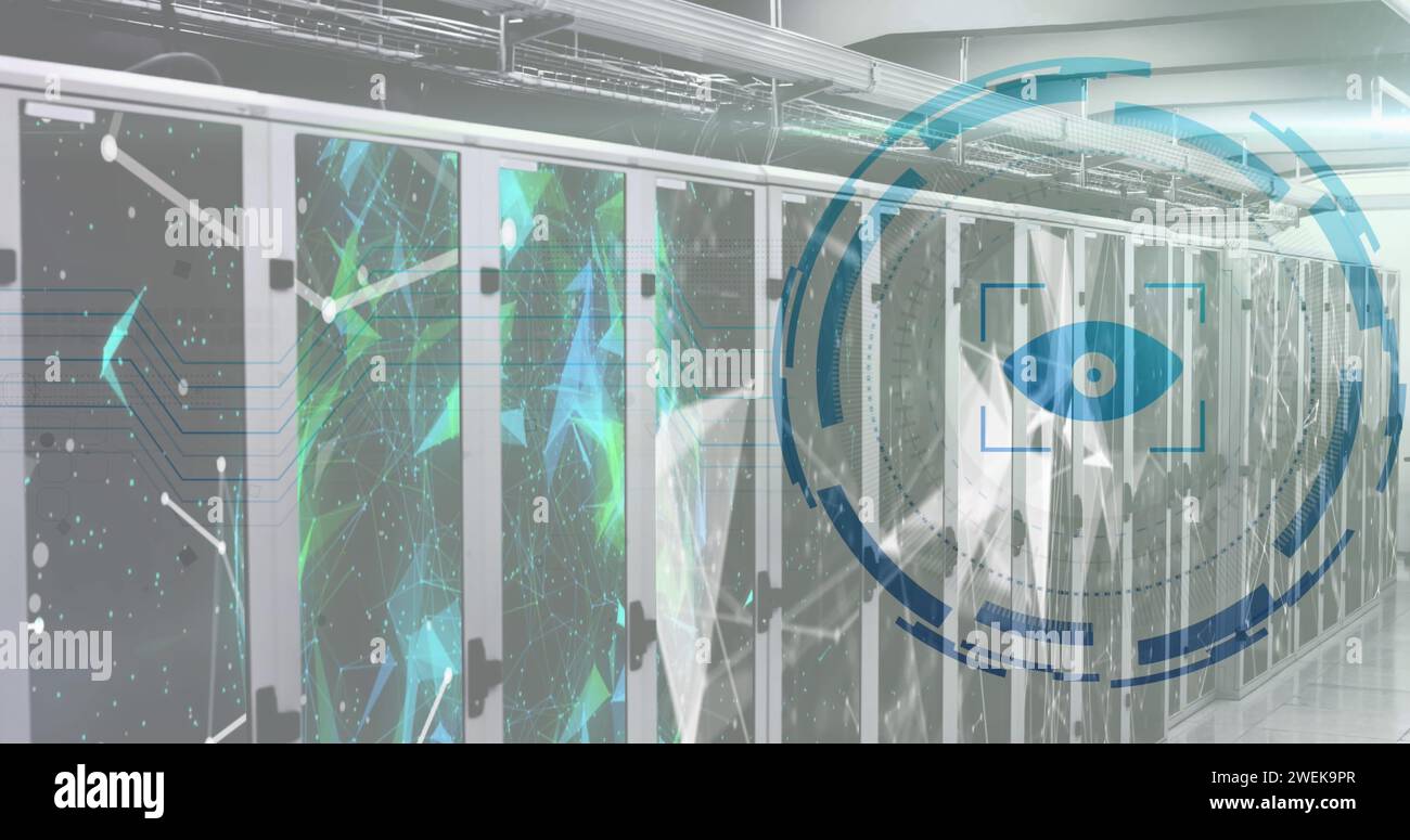 Immagine dell'icona occhio sopra la sala server Foto Stock