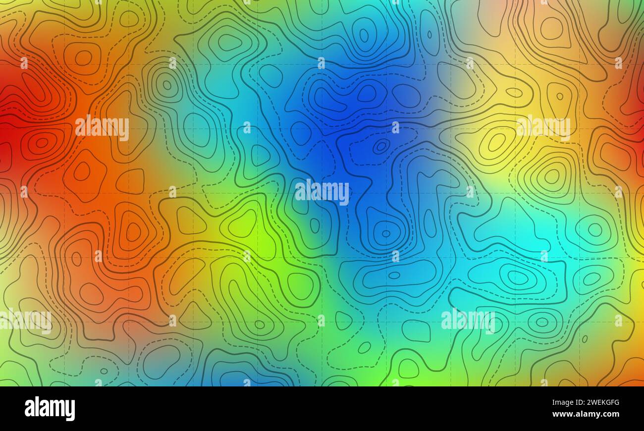 Mappa delle linee topografiche del fondale oceanico isolinee delle onde curve illustrazione vettoriale. Superficie paesaggistica topografica in profondità del mare per letture radar nautiche. Cartog Illustrazione Vettoriale