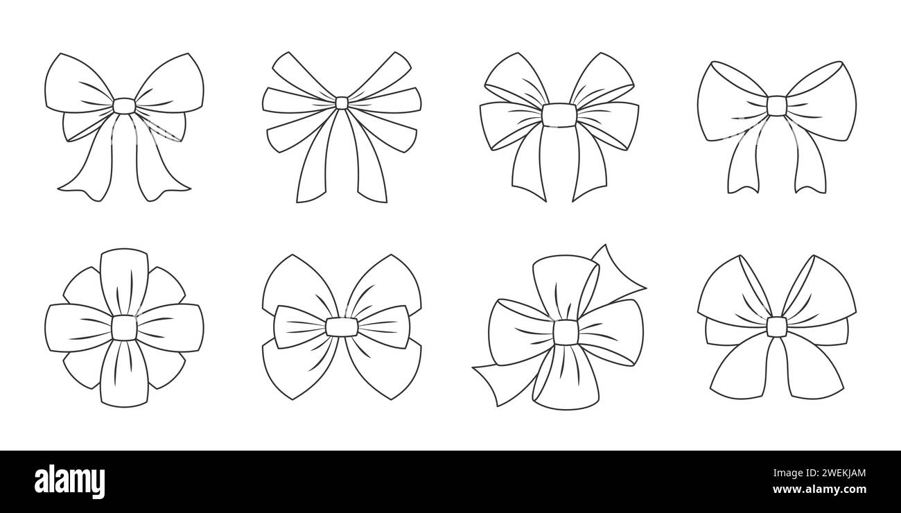 Set di nastri per feste natalizie con fiocco nero. Decorazione corsa modificabile evento presente segno attenzione diversa forma di cravatta arredamento camera prodotto matrimonio vacanza elemento imballaggio valentine isolato Illustrazione Vettoriale