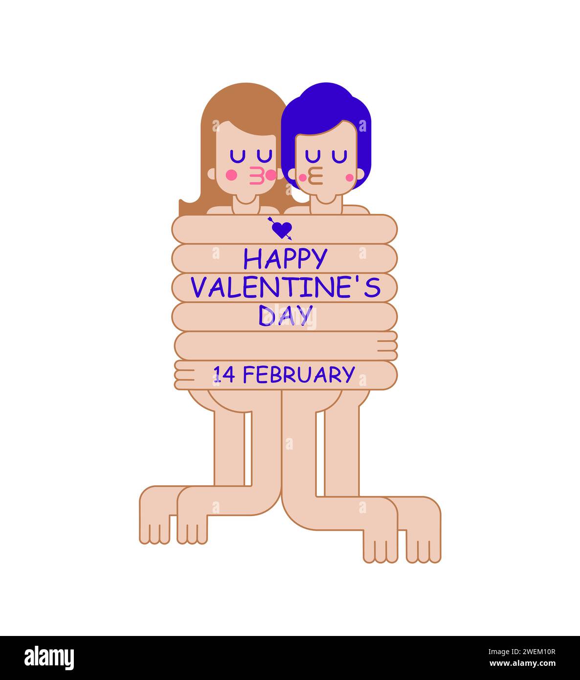 La coppia di San Valentino si abbraccia a braccia lunghe. Amanti con le braccia lunghe. Abbracci dei nostri cari. Illustrazione Vettoriale