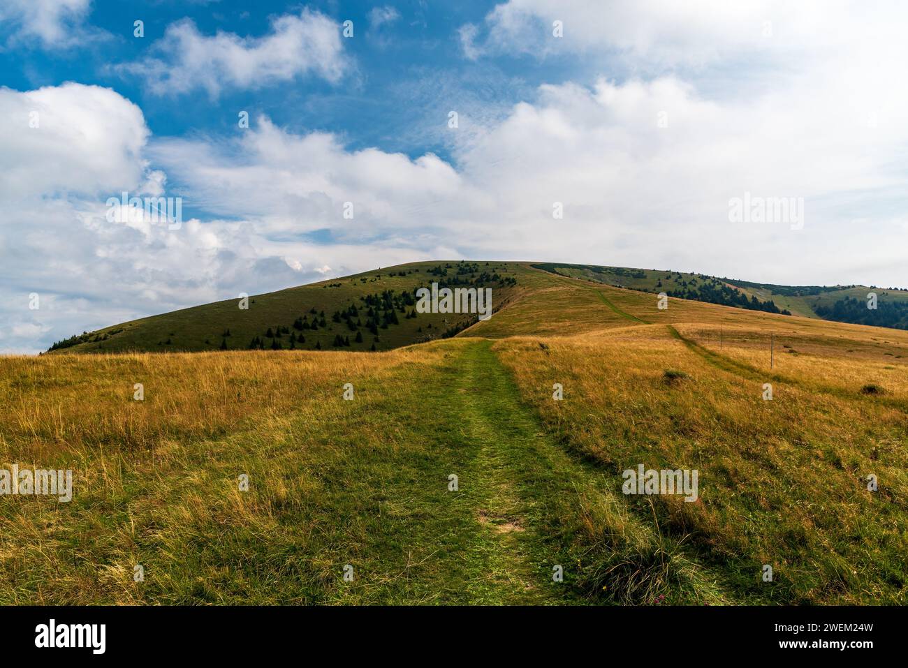 Collina di Ploska da Chyzky nelle montagne di Velka Fatra in Slovacchia durante la fine dell'estate Foto Stock