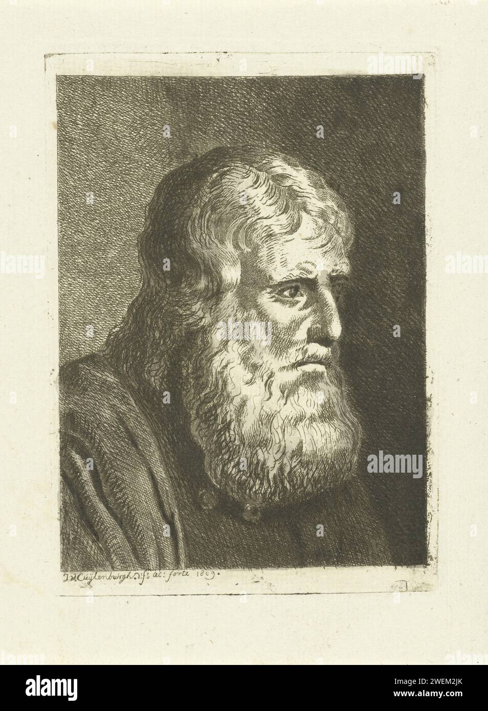 Ritratto dell'uomo con la barba, Johannes van Cuylenburgh, barba incisa su carta del 1809 Foto Stock
