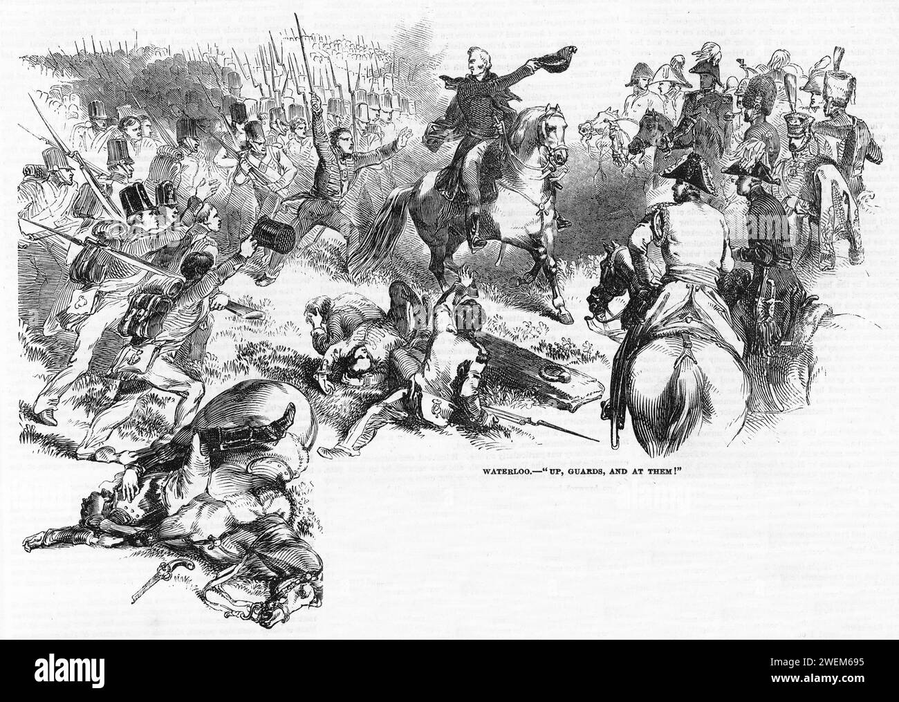 "Up Guards and at Them!", il duca di Wellington nella battaglia di Waterloo, Londra, illustrò le notizie di luglio - dicembre 1852 Foto Stock