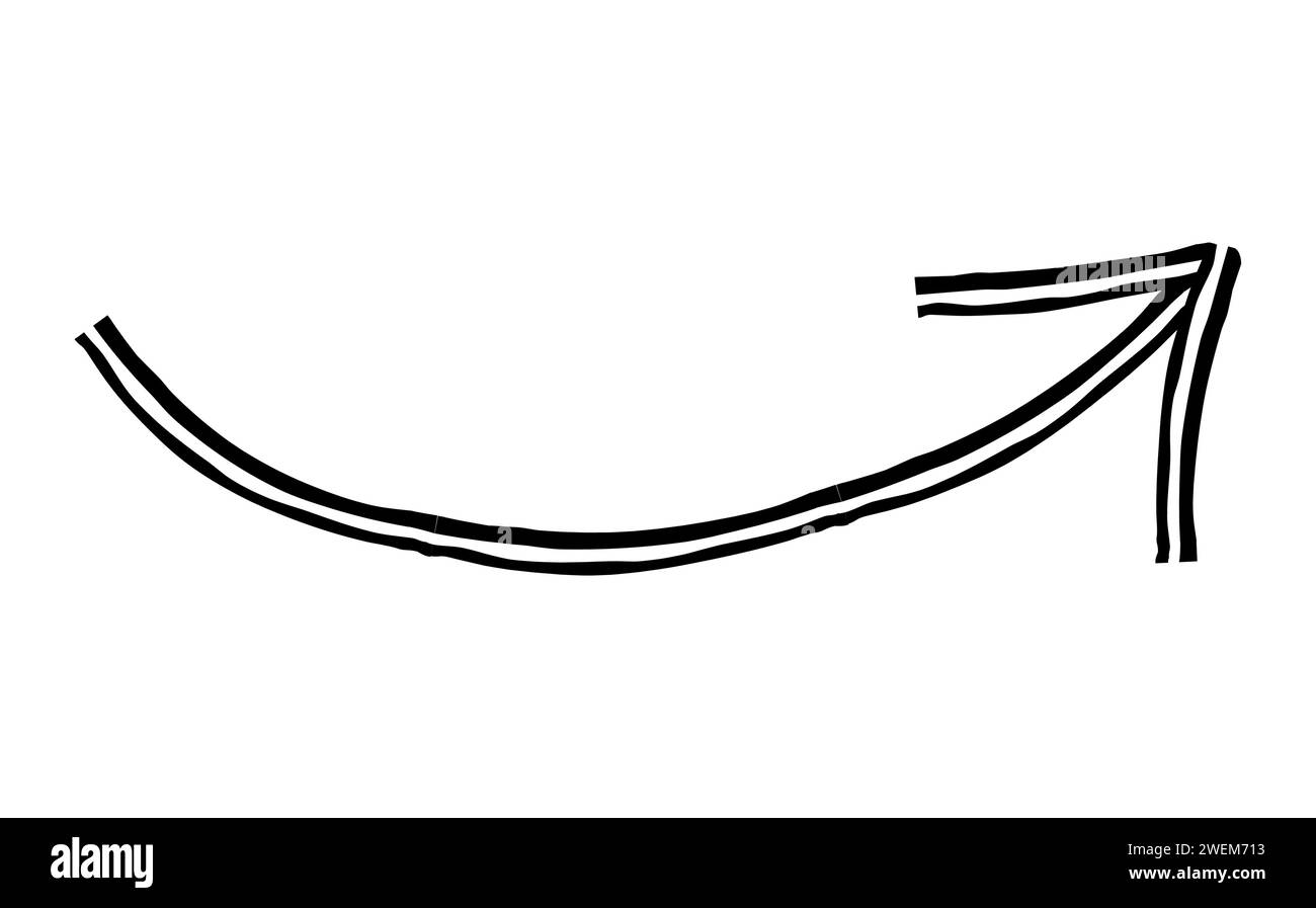 Freccia a forma di gesso di pastello disegnata a mano. freccia testurizzata isolata su bianco. colpo di schiaffo e scarabocchio. Elemento per diagrammi. marcatore doodle Illustrazione Vettoriale