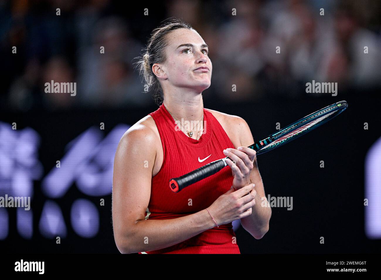 Melbourne, Australie. 25 gennaio 2024. Aryna Sabalenka durante il torneo di tennis Australian Open AO 2024 del grande Slam il 25 gennaio 2024 a Melbourne Park, Australia. Foto Victor Joly/DPPI Credit: DPPI Media/Alamy Live News Foto Stock