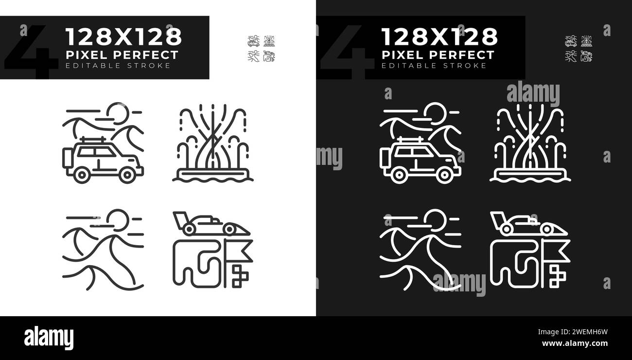 Icone lineari per turismo turistico di Dubai impostate per la modalità buio e luce Illustrazione Vettoriale