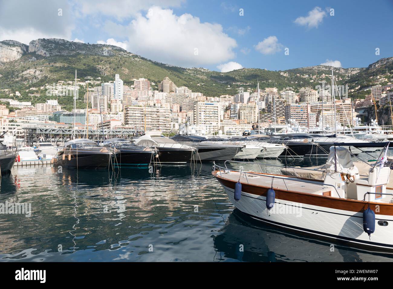 Il Principato di Monaco, vista su Monaco e il porto. Foto Stock