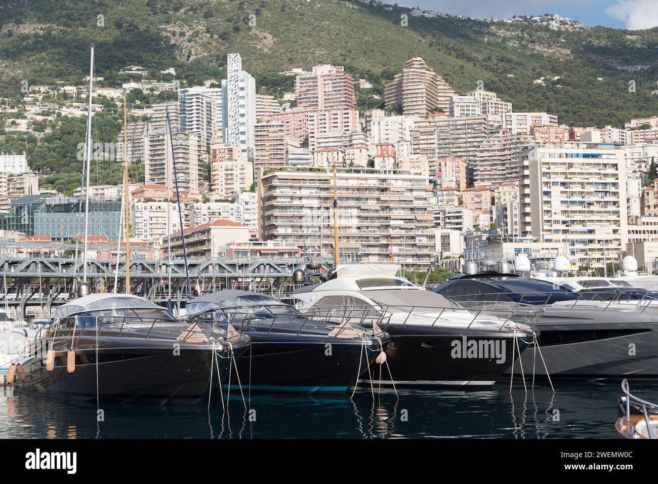 Il Principato di Monaco, vista su Monaco e il porto. Foto Stock