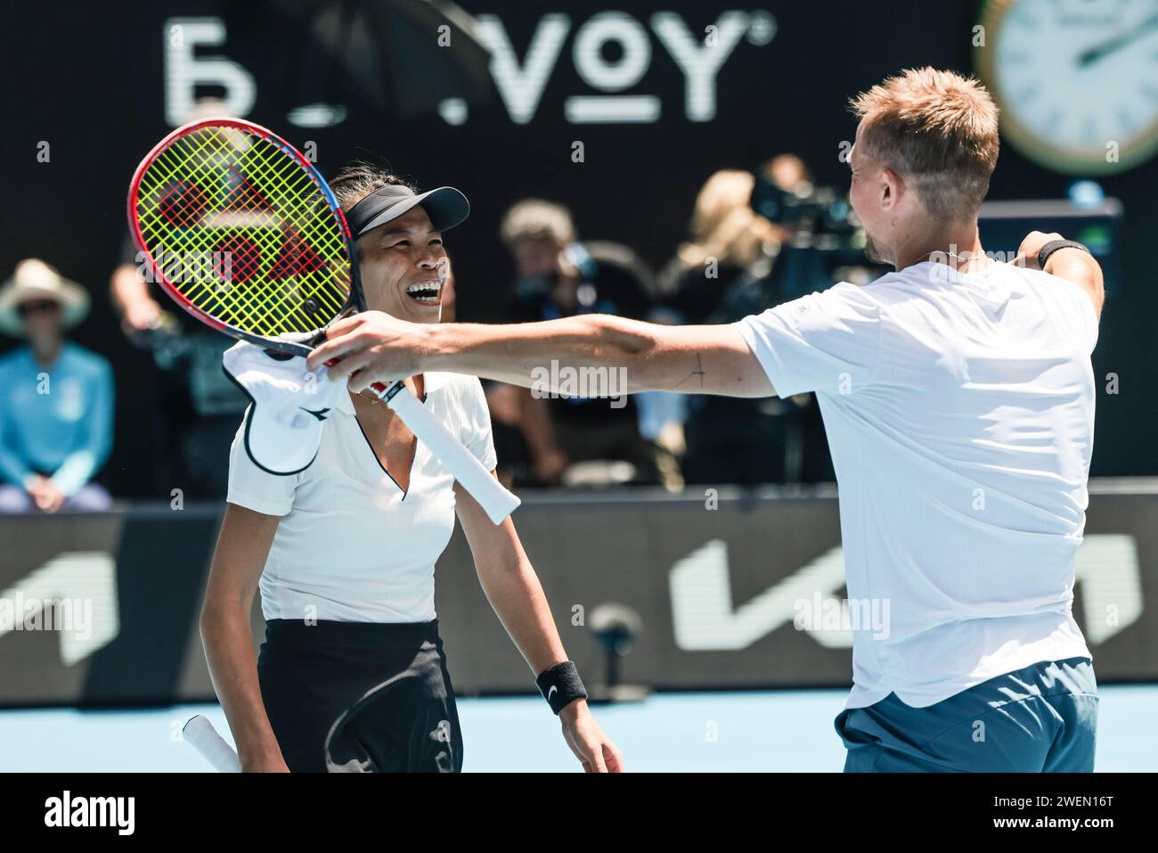 Melbourne, Australia, 26 gennaio 2024. Il tennista su-Wei Hsieh da Tapei e Jan Zielinski dalla Polonia all'Australian Open Tennis Grand Slam 2024 a Melbourne Park. Crediti fotografici: Frank Molter/Alamy Live news Foto Stock