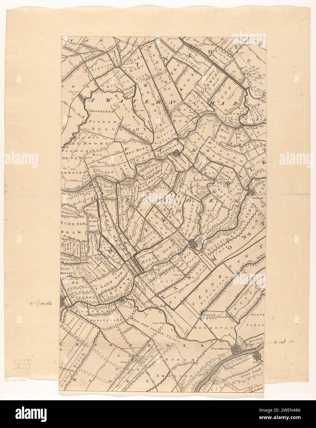 Mappa della provincia di Utrecht (seconda parte di sotto), Thomas Doesburgh, in o dopo 1696 - 1702 stampa parte (seconda di sotto) di una mappa della provincia di Utrecht. Carte per incisioni/incisioni su carta di paesi o regioni diversi Utrecht Foto Stock