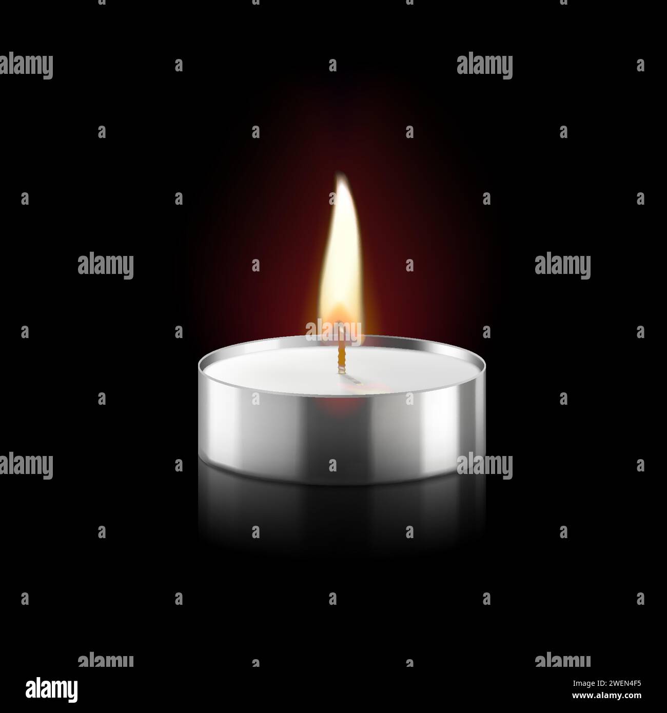 Candela brucia. Candela Tea Lights. Mini candele Tealight per la decorazione della casa. Paraffina o cera d'api bianca senza gocce e a lunga durata. Retro nero isolato Illustrazione Vettoriale