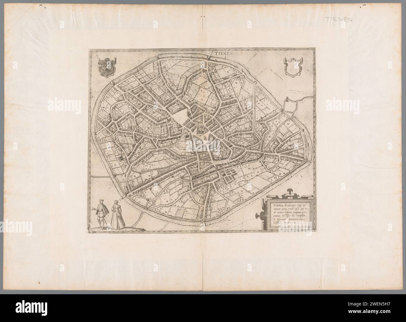 Mappa di Tienen, Frans Hogenberg, 1616 carte stampate per incidere le mappe delle città Foto Stock