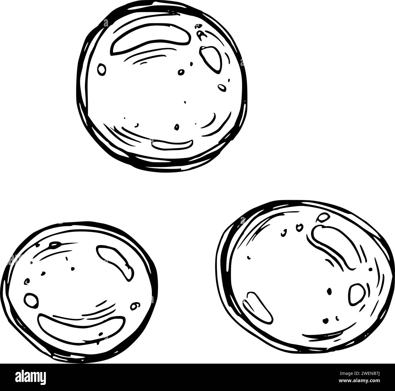 Clipart subacqueo con bolle d'acqua. Illustrazione grafica disegnata a mano con inchiostro nero. Set di oggetti isolati vettore EPS. Illustrazione Vettoriale