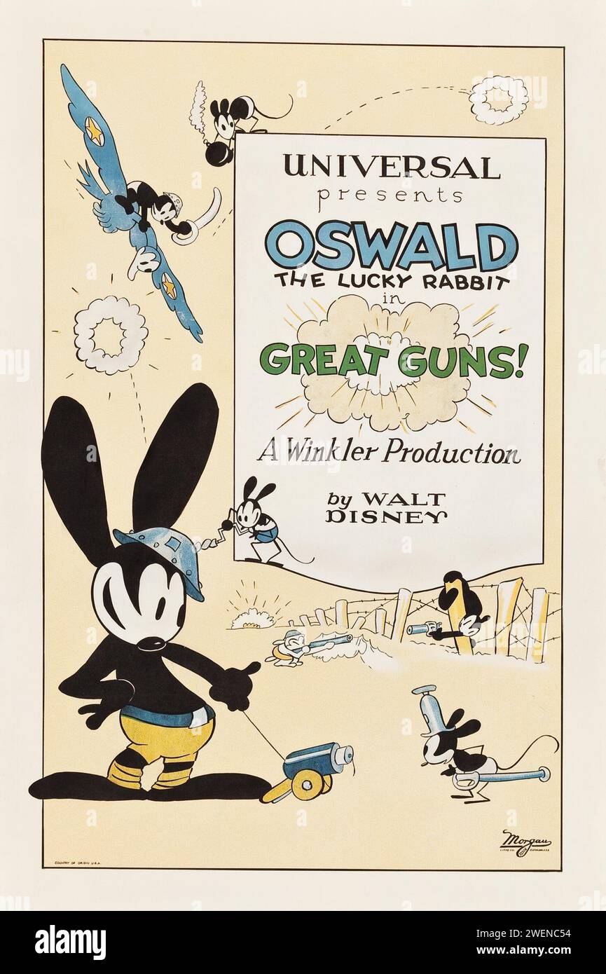 Oswald il coniglio fortunato in grandi pistole! (Universal, 1927) Oswald the Lucky Rabbit, una serie di cortometraggi animati creati da Walt Disney per la Universal Pictures Corporation Foto Stock