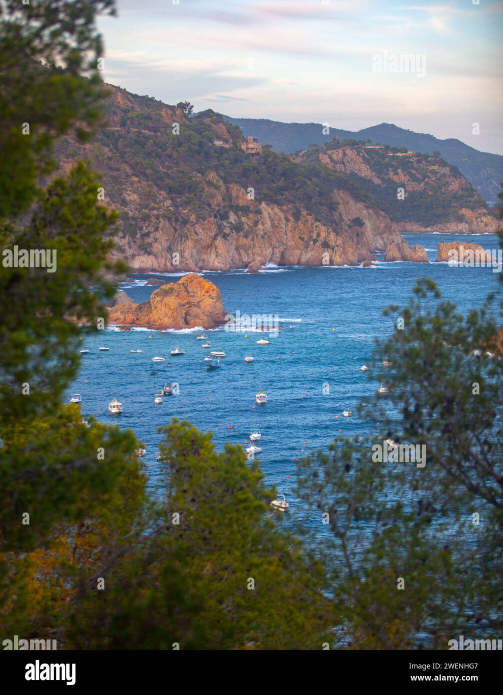 costa marina, località, montagne, foresta, mare, rocce, sentieri di montagna, turismo, località ecologica, città costiera, fauna selvatica, città costiera spagnola, Tossa de Foto Stock