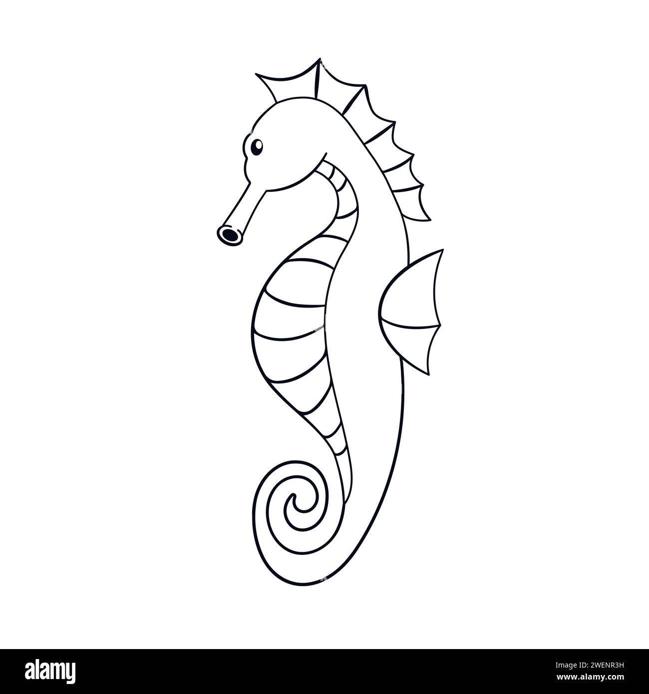 Logo Seahorse in stile line art. La piccola creatura marina rappresenta l'icona della vita marina. Illustrazione vettoriale isolata su sfondo bianco. Illustrazione Vettoriale