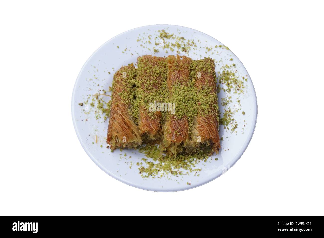 Dessert turco tradizionale, birmana kadayıf con pistacchi. Dessert turco Kadayif. Foto Stock