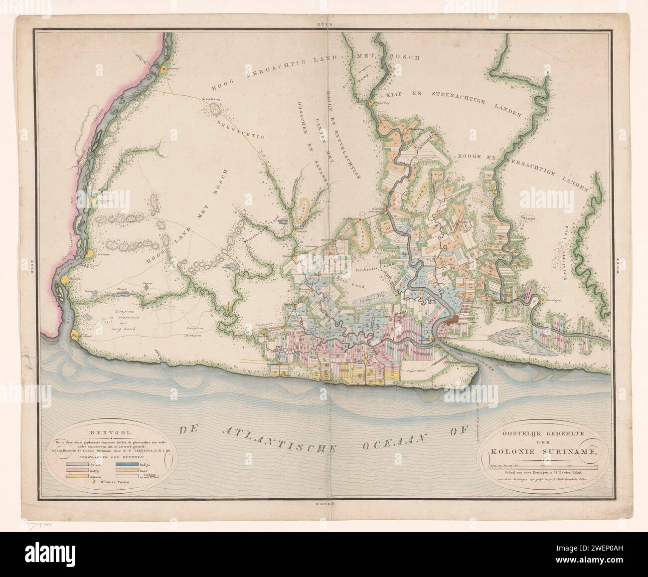 Parte di una mappa del Suriname, Daniël Mreedwaard (i), 1835 carte stampate per incisione/incisione di diversi paesi o regioni. Ocean Suriname Foto Stock