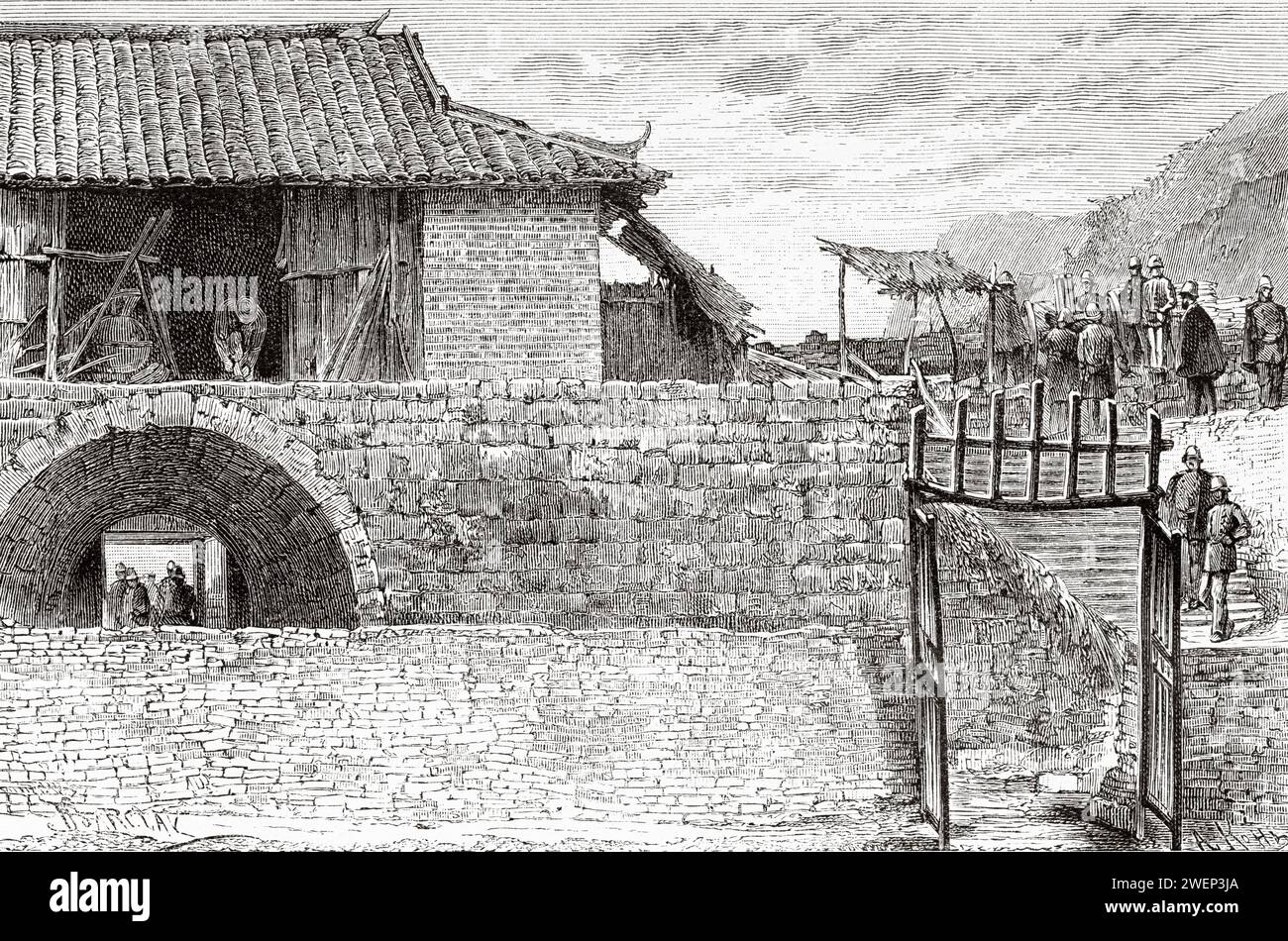 Porta della città di Cau hai, Vietnam, Indocina, Asia. 30 mesi in Tonkin 1885 del Dottor Charles Edouard Hocquard (1853 - 1911) Foto Stock