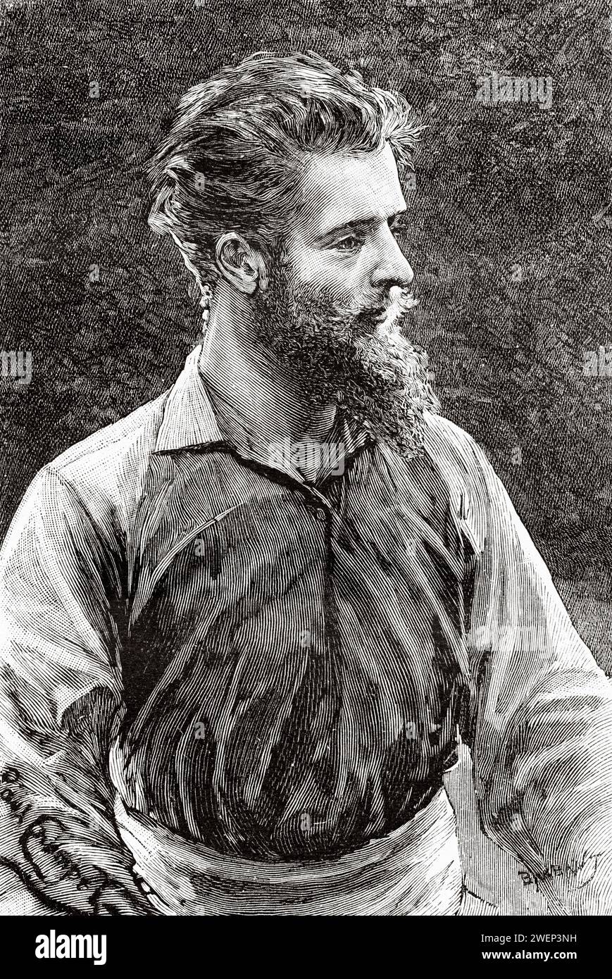 Paul Crampel (1864 – 1891) è stato un esploratore francese che esplorò l'Africa nelle aree dell'attuale Gabon e Ciad. E' stato ucciso durante una spedizione sul lago Ciad. Africa centrale. Nella terra del Fang, viaggio esplorativo nel nord del Congo francese 1888 di Crampel (1864 - 1891) Foto Stock