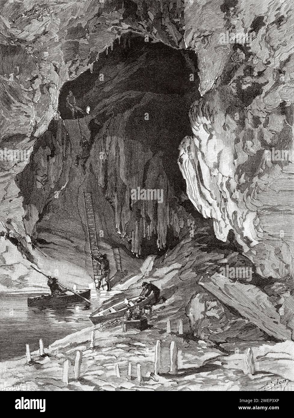 Fontana bene. Cave Gouffre de Padirac, Dordogne, Francia. Il baratro del pozzo di Padirac 1889-1890 di Edouard-Alfred Martel (1859 - 1938​) Foto Stock