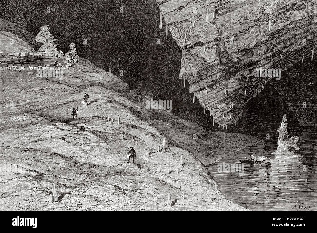 Lago bouquet. Cave Gouffre de Padirac, Dordogne, Francia. Il baratro del pozzo di Padirac 1889-1890 di Edouard-Alfred Martel (1859 - 1938​) Foto Stock