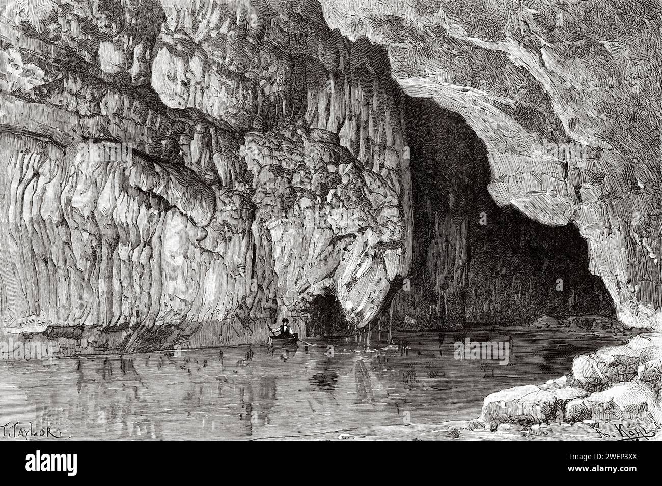 Camera Mammoth Springs. Cave Gouffre de Padirac, Dordogne, Francia. Il baratro del pozzo di Padirac 1889-1890 di Edouard-Alfred Martel (1859 - 1938​) Foto Stock