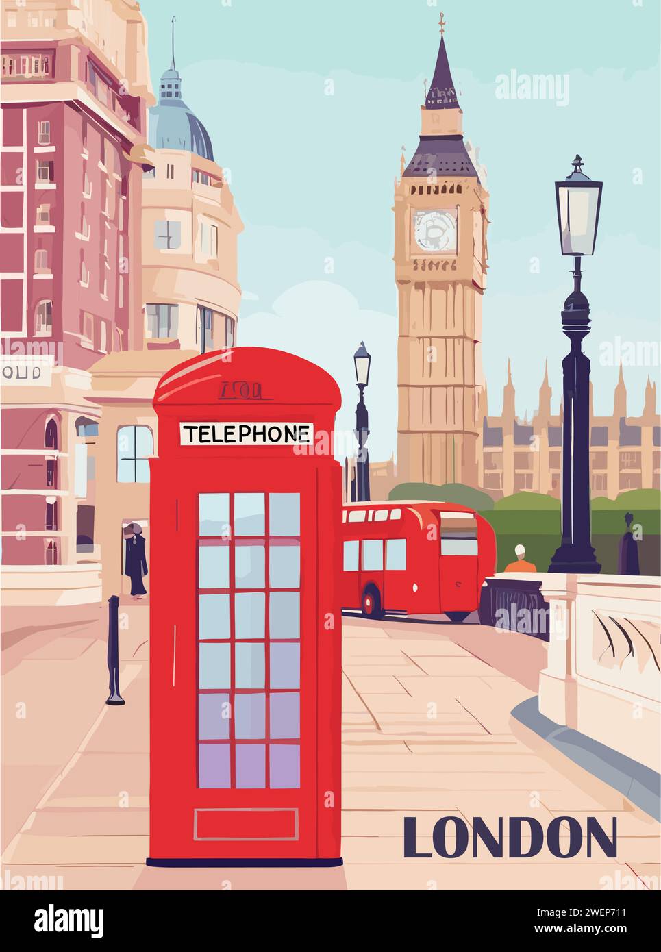 Poster di viaggio Londra, Inghilterra in stile retrò. Illustrazione Vettoriale
