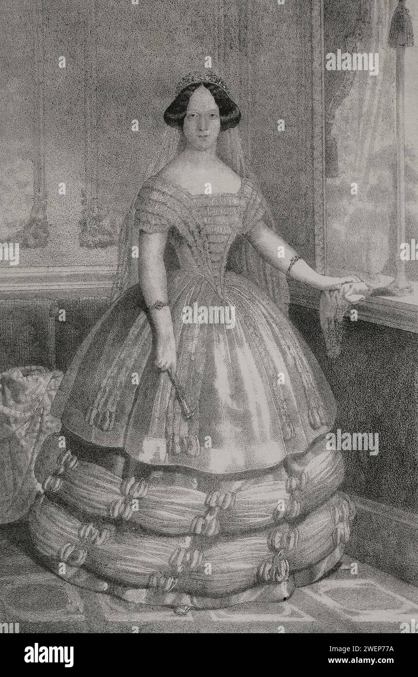 Sofia di Svezia (1801-1865). Principessa di Svezia e granduchessa consorte di Baden (1830-1852), dal suo matrimonio con Leopoldo i (1790-1852), Granduca di Baden (1830-1852). Ritratto. Litografia di J.J. Martinez. "Reyes Contemporáneos" (re contemporanei). Volume II Pubblicato a Madrid, 1852. Foto Stock