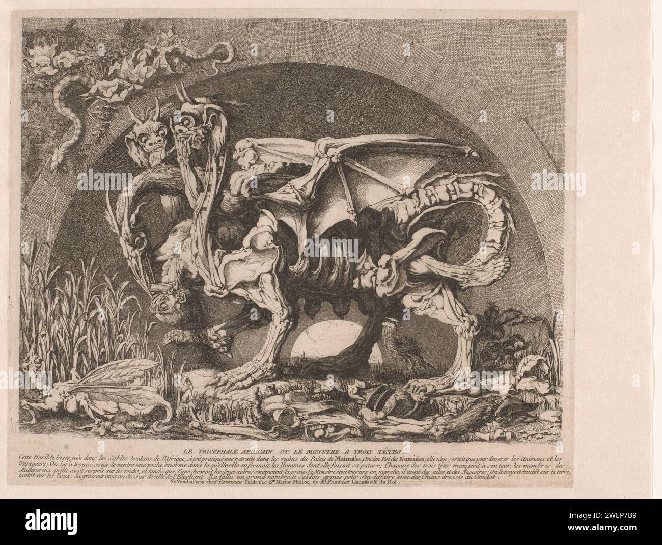Chimera, Louis Jean Desprez, c. 1777 - c. 1784 stampa carta incisione chimera (leone/capra/serpente); 'Chimera' (Ripa) Foto Stock