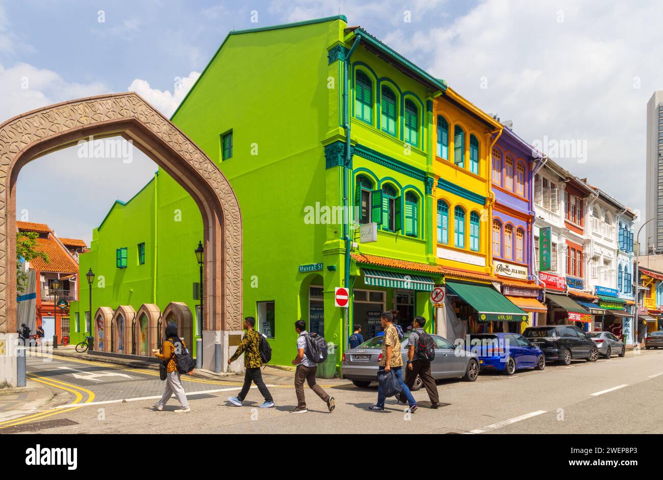 Proprietà dai colori vivaci in Arab Street, Singapore Foto Stock