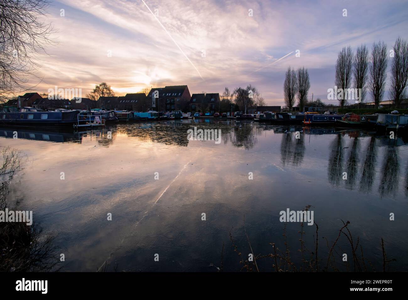 Alba sul Castle Waterside e Marina a Nottingham, Regno Unito Foto Stock