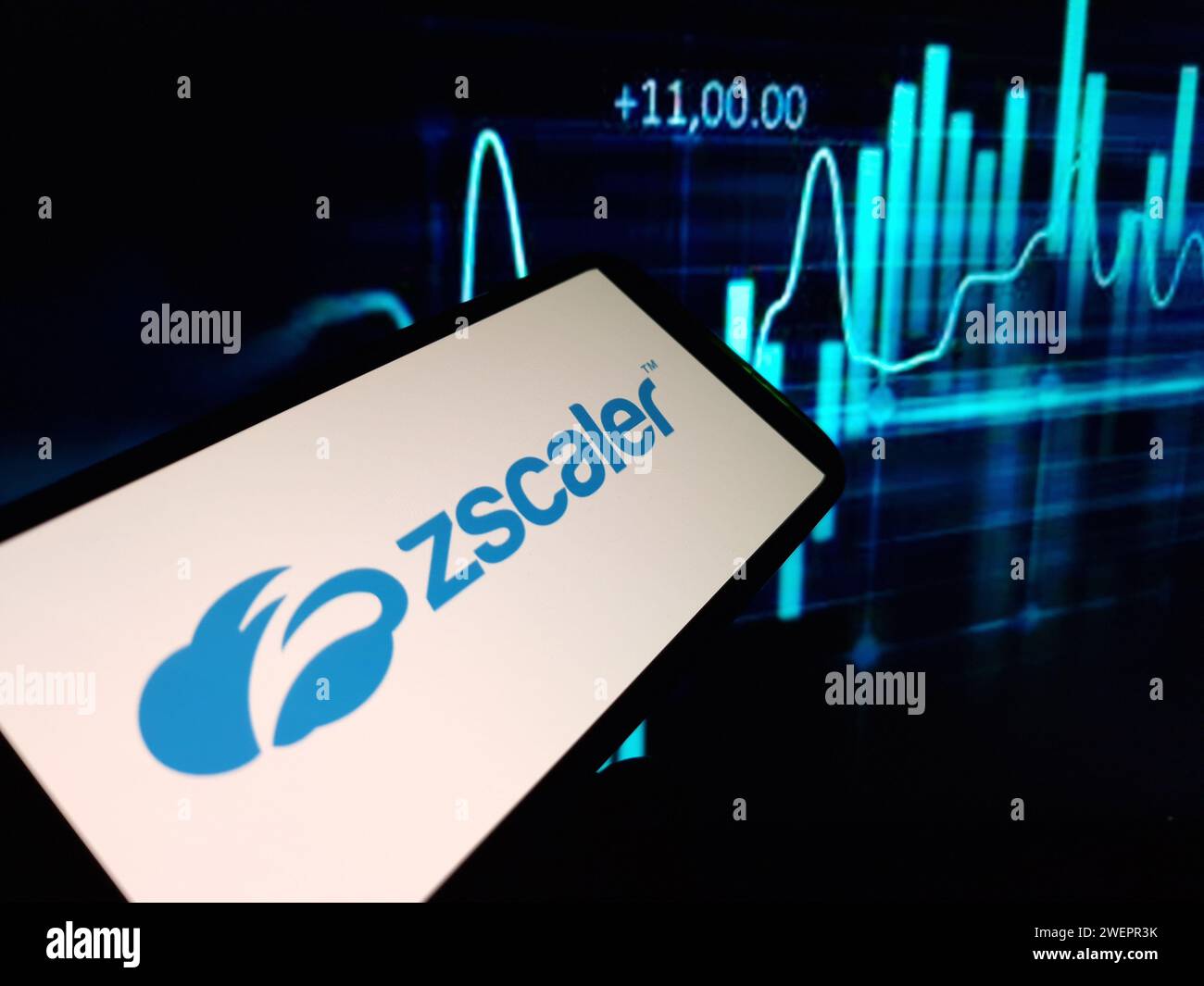 Konskie, Polonia - 25 gennaio 2024: Logo aziendale Zscaler visualizzato sullo schermo del telefono cellulare Foto Stock