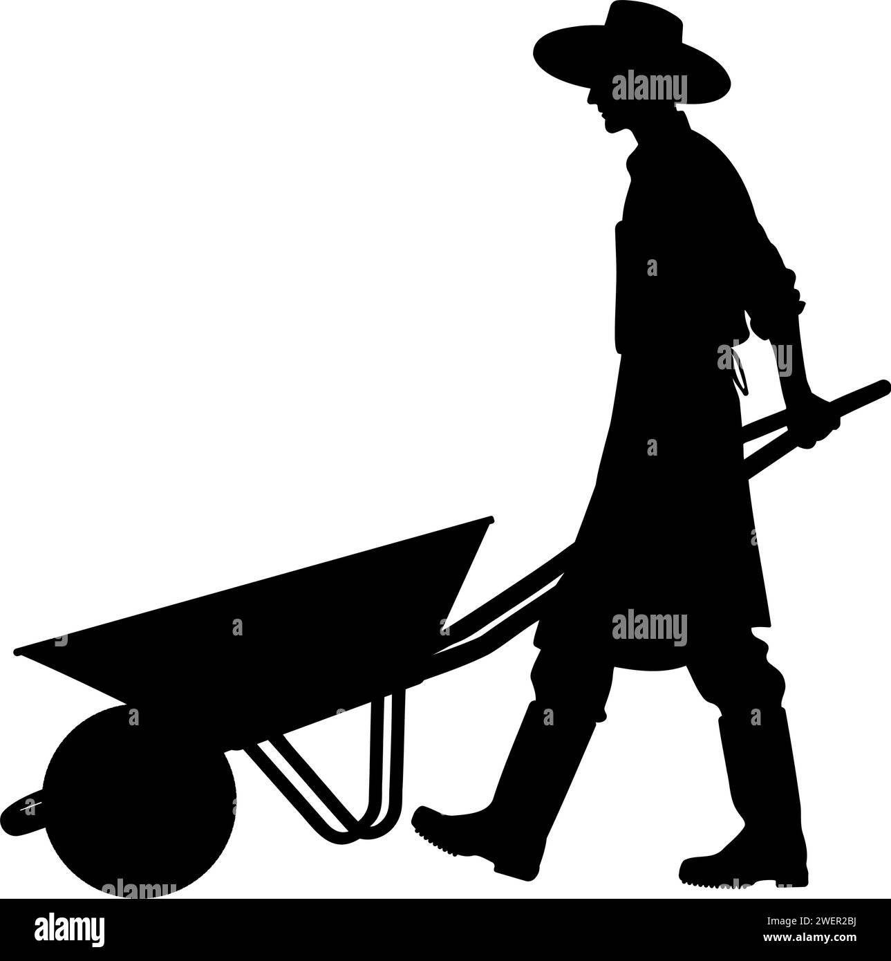 Agricoltore con la silhouette della carriola. Illustrazione vettoriale Illustrazione Vettoriale