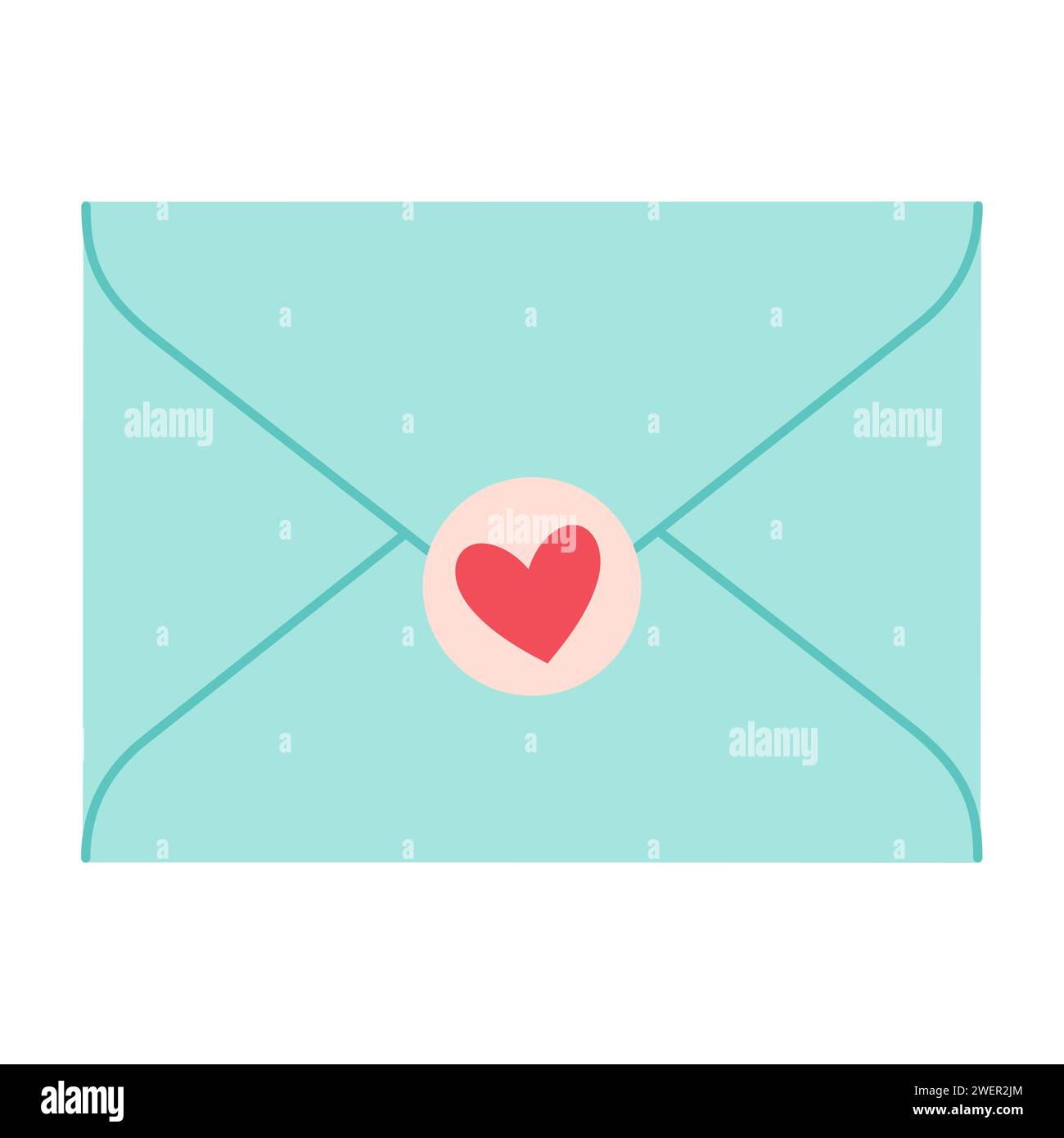 Busta postale, lettera d'amore con timbro postale, isolata su sfondo bianco. Buon San Valentino. Al mio amore. Illustrazione vettoriale Illustrazione Vettoriale