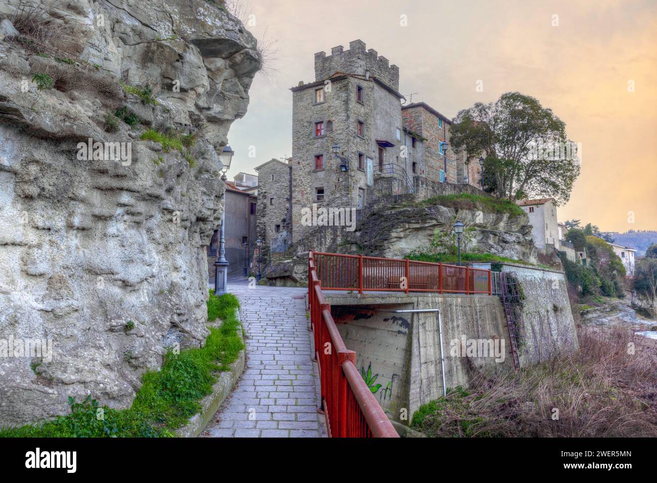 Il castello di Subbiano, vicino ad Arezzo, Toscana, Italia. Foto Stock
