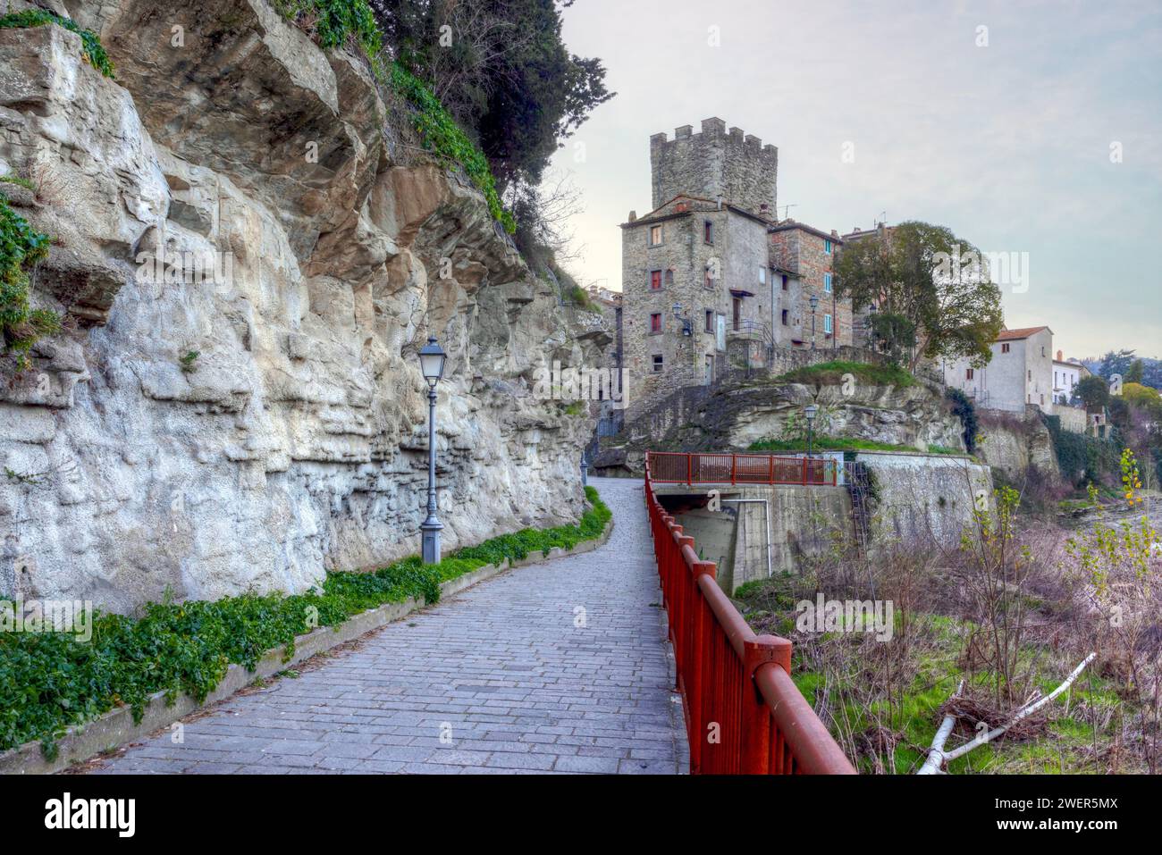 Il castello di Subbiano, vicino ad Arezzo, Toscana, Italia. Foto Stock