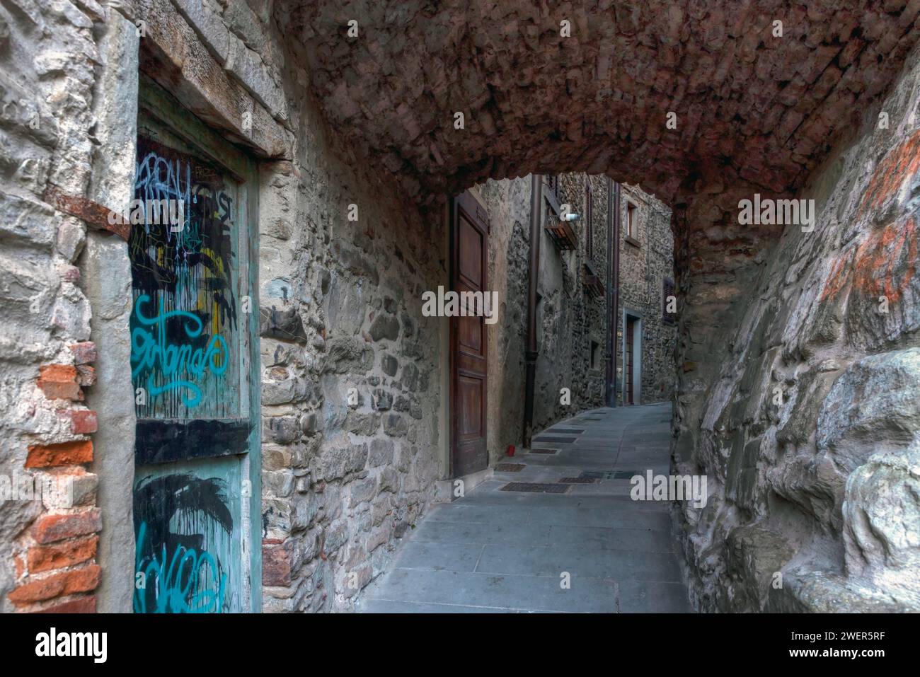 Il castello di Subbiano, vicino ad Arezzo, Toscana, Italia. Foto Stock