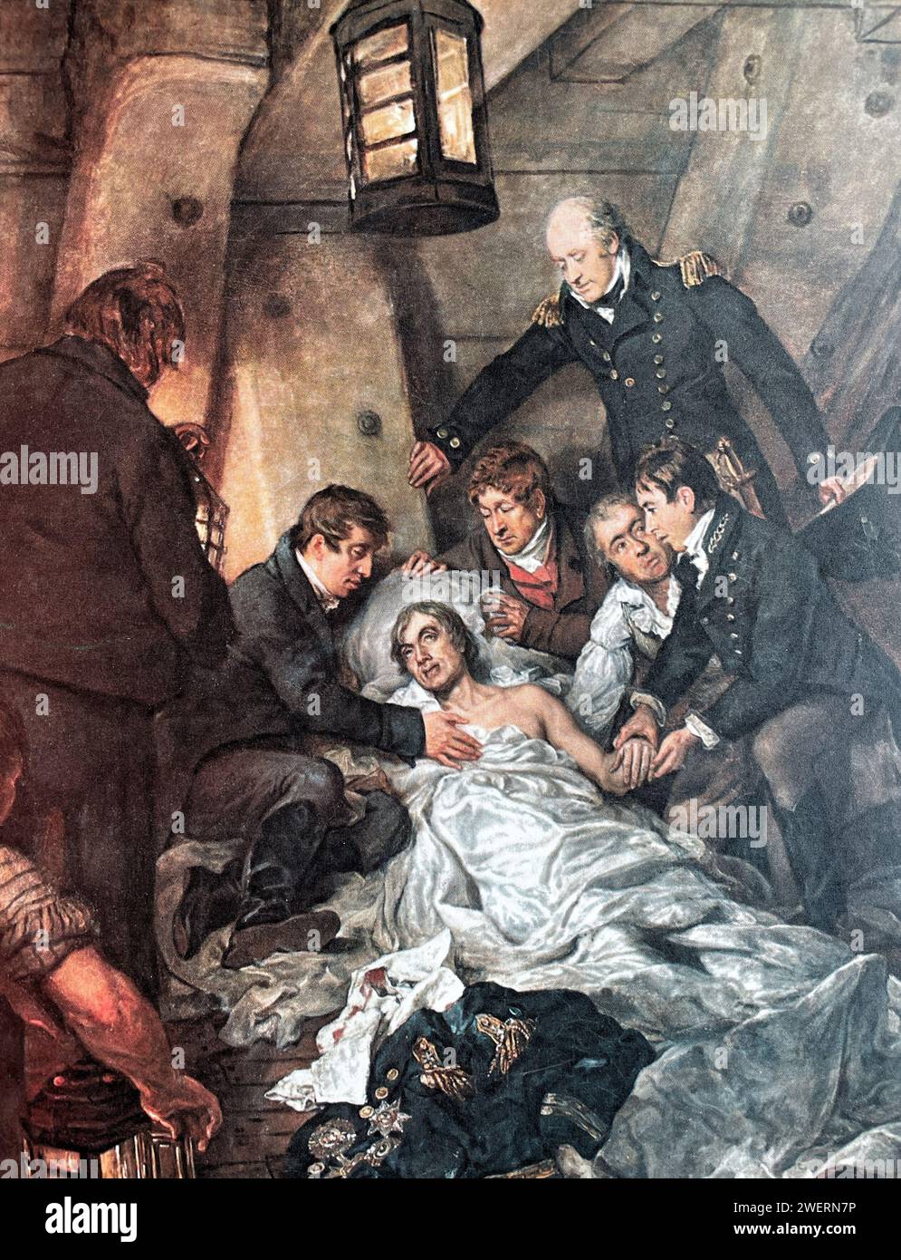 HORATIO NELSON (1758-1905) ufficiale di bandiera della Royal Navy. Sezione della morte di Nelson dipinta da Arthur Devis nel 1807. Foto Stock