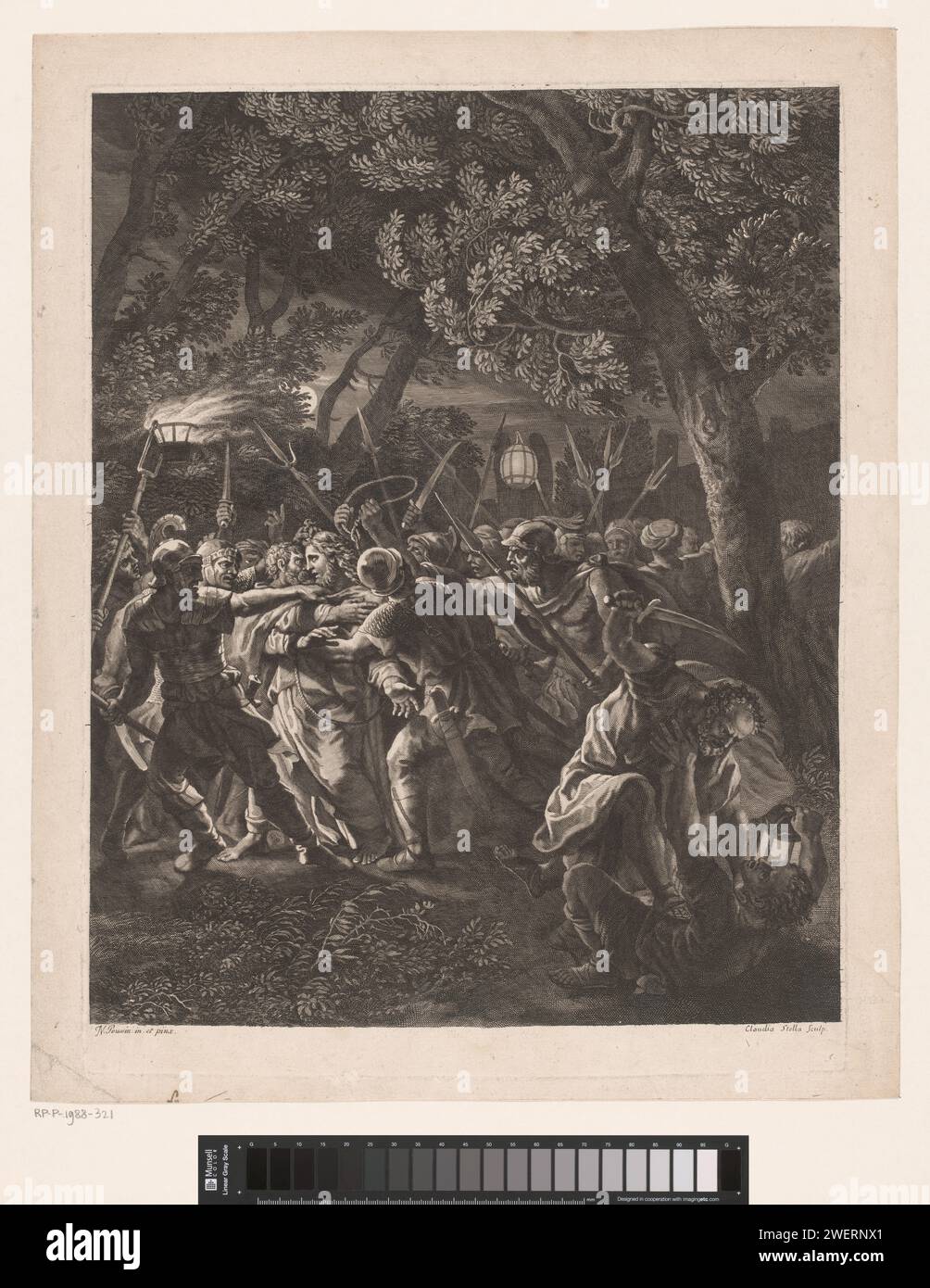 De Loraise, Claudine Stella, dopo Nicolas Poussin, 1646 - 1697 stampa di carta incisione / incisione Cristo è condotto via  Giardino del Getsemani Foto Stock