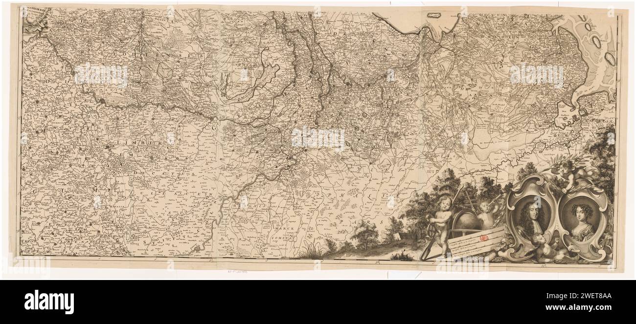 Mappa della Repubblica dei sette Paesi Bassi Uniti e delle aree circostanti (parte inferiore), 1689 - 1693 stampare la parte inferiore di una mappa dei Paesi Bassi Uniti e delle aree circostanti. Carte per incisioni/incisioni su carta di paesi o regioni diversi Paesi Bassi Foto Stock