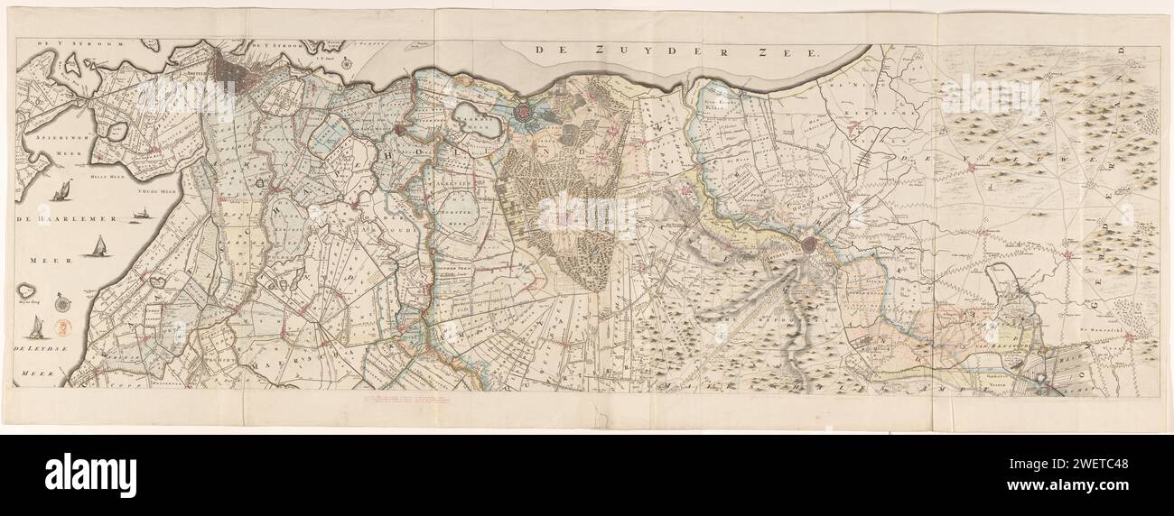 Mappa della provincia di Utrecht (parte superiore), Thomas Doesburgh, 1743 stampa parte superiore di una mappa della provincia di Utrecht. Diverse aggiunte scritte a mano sono state applicate sia alla mappa che sotto il bordo della piastra. carta. acquerello (vernice). Incisione a matita / incisione / penna / pennello mappe di paesi o regioni separati Utrecht Foto Stock