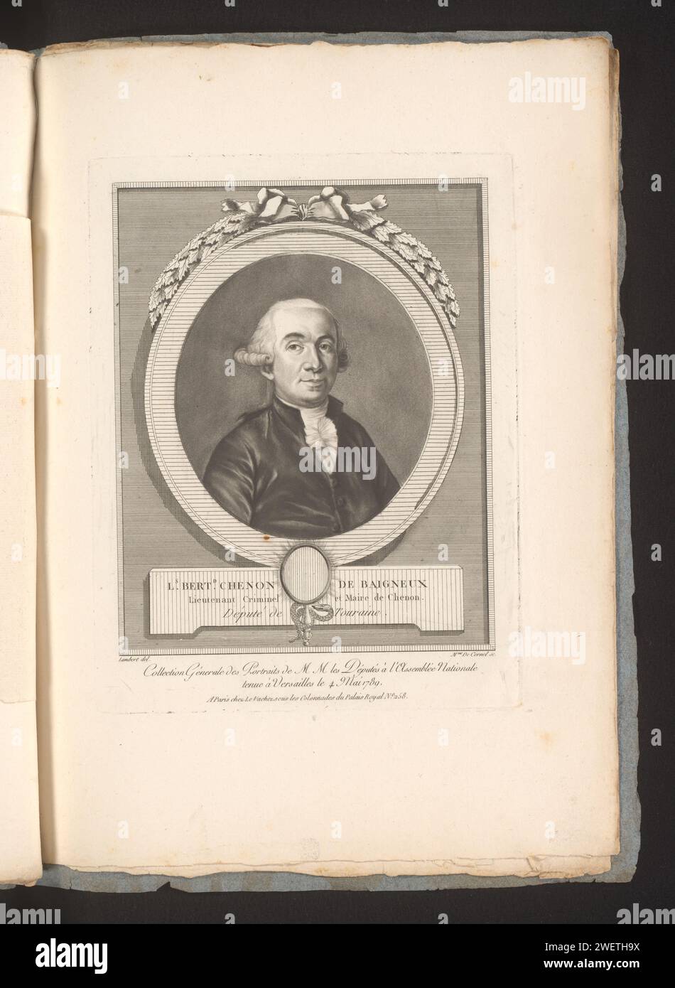 Portret van Pierre Bertrand Chesnon de Baigneux, Marie Jeanne Louise Francesca Suzanne Champion Cernel, dopo Jean-Baptiste-Ponce Lambert, 1790 Print fa parte di un album. carta con incisione di persone storiche. politica Foto Stock