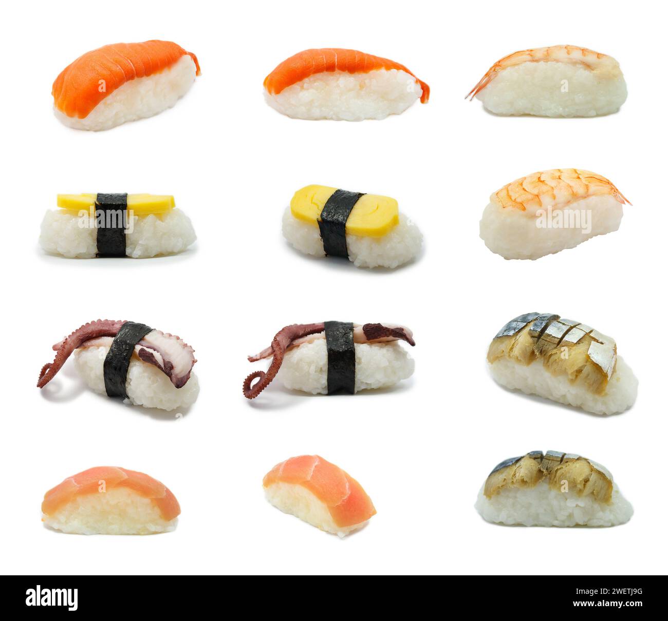 set sushi isolato su sfondo bianco Foto Stock