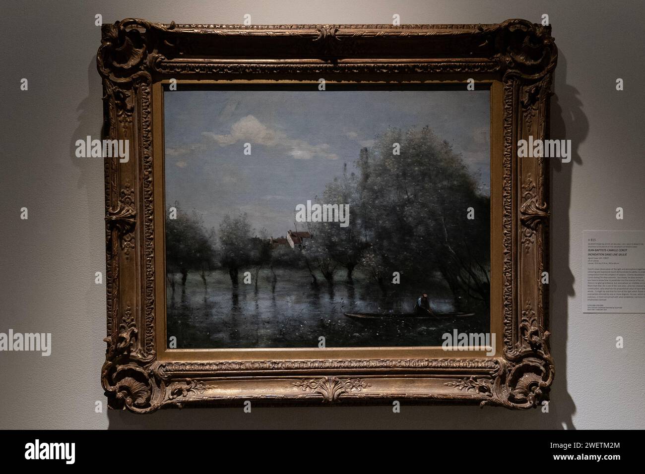 New York, USA. 26 gennaio 2024. Dipinto di Jean-Baptiste-Camille Corot 'Inondation Dans Une Saulie' messo all'asta come parte delle vendite della Sotheby's Annual Masters Week al Sotheby's di New York durante un'anteprima stampa il 26 gennaio 2024. (Foto di Lev Radin/Sipa USA) credito: SIPA USA/Alamy Live News Foto Stock