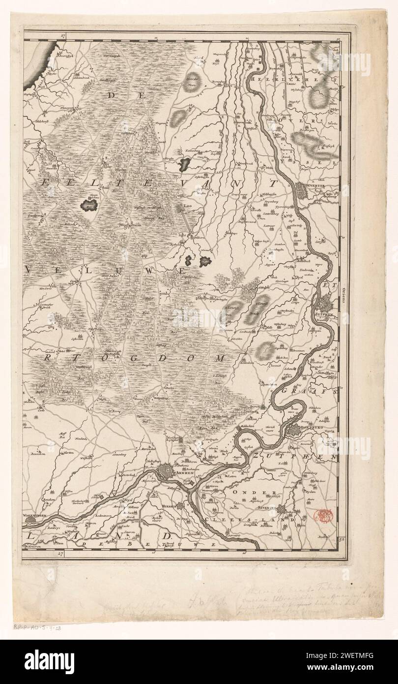 Mappa del Veluwe, Luggert van Anse (possibile), 1679 - 1803 stampa questa mappa del Veluwe è un'estensione di una mappa della provincia di Utrecht. Distribuzione in gradi lungo i bordi. Carte per incisioni/incisioni su carta di paesi o regioni diversi Veluwe Foto Stock